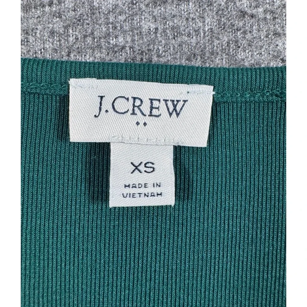 J. Crew Womens XS Green Ribbed V-Neck Puff Sleeve Long Sleeve Top Blouse